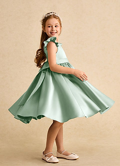 Azazie Dumpling vestidos de niña de las flores Vestido de Agave de Satin Mate de Corte En A con Lazo image5