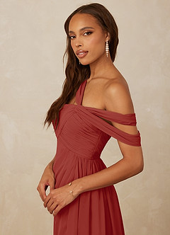 Christian Siriano Bridal for Azazie 1014 Bridesmaid Dresses Terracotta A-Line Off the Shoulder Chiffon Dress image2