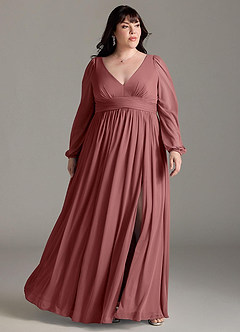 Azazie Norah Bridesmaid Dresses Amethyst A-Line V-Neck Long Sleeve Chiffon Dress image6