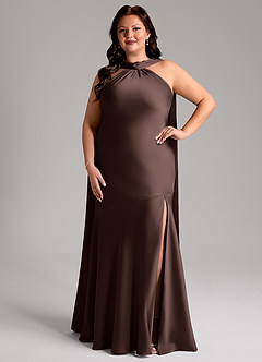 Azazie Kinsley Bridesmaid Dresses Ganache Mermaid Side Slit Stretch Satin Dress image7