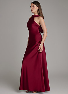Azazie Dimitra Bridesmaid Dresses Burgundy A-Line Pleated Stretch Satin Dress image5