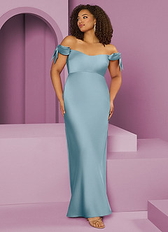 Barbie ♥ Azazie Bridesmaid Dresses Moody Blue Sheath Off the Shoulder Stretch Satin Convertible Dress image8