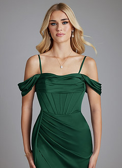 Azazie Amyra Bridesmaid Dresses Dark Green Mermaid Off the Shoulder Stretch Satin Convertible Dress image3