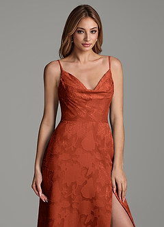 Azazie Sarella Bridesmaid Dresses Auburn A-Line Pleated Floral Burnout Dress image2