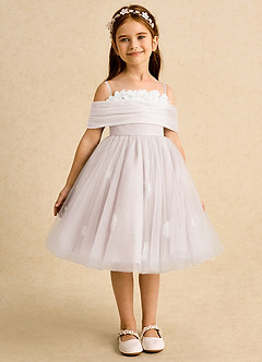 Azazie May Flower Girl Dresses Rose Petal Ball-Gown Pleated Tulle Dress image2