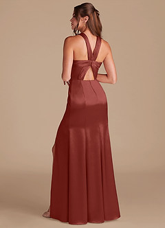 Azazie Rue Bridesmaid Dresses Terracotta Sheath Pleated Metallic Satin Dress image7