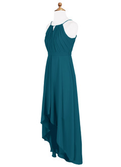 Azazie Oaklynn Junior Vestido de Azul Tinta de Gasa de Corte En A con Plisado image8