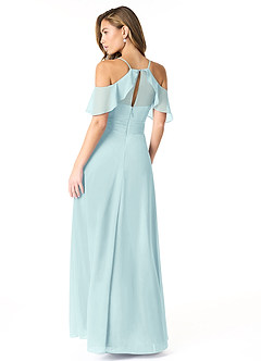 Azazie Dakota Robes de demoiselle d'honneur Robe Trapèze en Mousseline de soie Col V plissé Verre De Mer image3