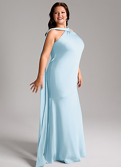 Azazie Kinsley Robes de demoiselle d'honneur Robe Sirène en Satin extensible Fente Latérale Bleu Ciel image12