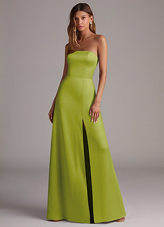 Azazie Wren Brudtärnklänningar Klä av A-Linje i Stretch Satin Axelbandslös Citrongräs Konvertibel image1