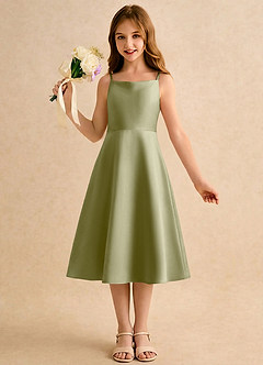 Azazie Jaella Girls Formal Flower Girl Dresses Moss Green A-Line Pleated Matte Satin Dress image4
