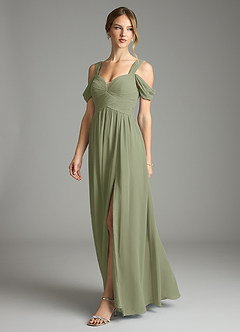 Azazie Lianne Bridesmaid Dresses Pistachio A-Line Off the Shoulder Chiffon Dress image4