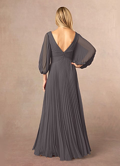 Azazie Zahara Mother of the Bride Dresses Steel Grey A-Line V-Neck Pleated Chiffon Dress image4