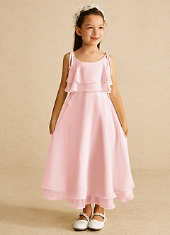 Azazie Temi Flower Girl Dresses Blushing Pink A-Line Spaghetti Strap Chiffon Dress image3