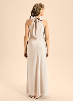 Azazie Doretta Junior White Alabaster A-Line Pleated Stretch Satin Dress image2