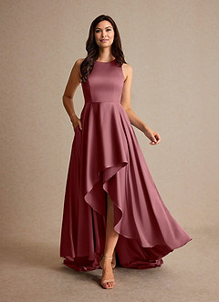 Azazie Niles Mère de la mariée Robes Robe Trapèze en Satin extensible Traînes Rose Du Désert image6