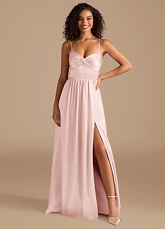 Azazie Zeya Bridesmaid Dresses Blushing Pink A-Line Pleated Metallic Satin Dress image7