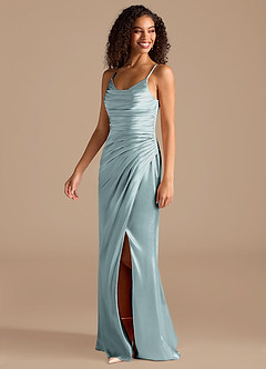 Azazie Deandra Bridesmaid Dresses Mist Mermaid Pleated Metallic Satin Dress image3