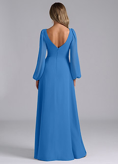 Azazie Omari Bridesmaid Dresses Blue Jay A-Line Long Sleeve Chiffon Dress image6