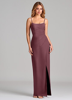 Azazie Calandra Robes de demoiselle d'honneur Robe Fourreau en Mousseline de soie Plissée Sangria image5