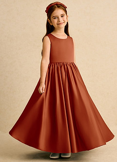 Azazie Nellia vestidos de niña de las flores Vestido de Pimenton de Satin Mate de Corte En A con Lazo image4