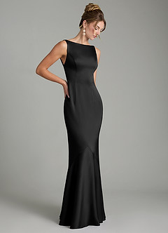 Azazie Tamera Bridesmaid Dresses Black Mermaid Pleated Stretch Satin Dress image7
