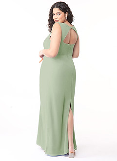 Azazie Flori Bridesmaid Dresses Dusty Sage Sheath Square Neckline Chiffon Dress image10