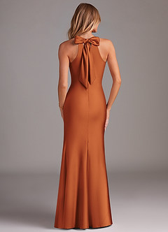 Azazie Doretta Bridesmaid Dresses Cinnamon Mermaid Pleated Stretch Satin Dress image2
