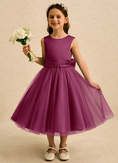 Azazie Bea Flower Girl Dresses Mulberry A-Line Bow Matte Satin Dress image2