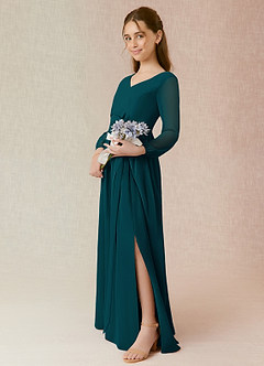 Azazie Angelica Junior Dusty Blue A-Line Pleated Chiffon Dress image3