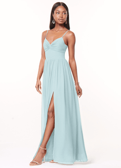 Azazie Zeya Bridesmaid Dresses Mist A-Line V-Neck Pleated Chiffon Dress image4
