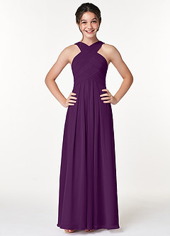 Azazie Kaleigh Junior Grape A-Line Pleated Chiffon Dress image1
