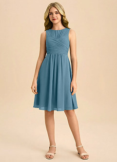 Azazie Skyla Junior A-linja Pliseerattu Sifonki Mini Nuorempi morsiusneito Pukeutua image3