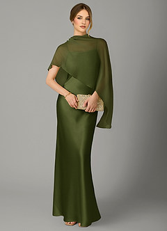 Azazie Jaleesa Robes de demoiselle d'honneur Robe Fourreau en Satin extensible Col haut Olive image5