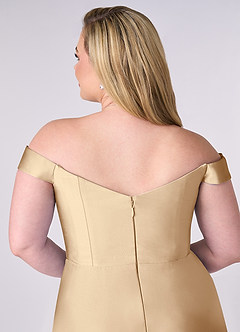Barbie ♥ Azazie Bridesmaid Dresses Champagne A-Line Off the Shoulder Stretch Satin Convertible Dress image12