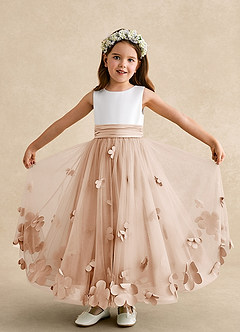 Azazie Vi vestidos de niña de las flores Vestido de Rosa Inglesa de Tul de Corte En A con Sin mangas image5