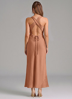 Azazie Evadne Bridesmaid Dresses Bronzer Sheath Pleated Stretch Satin Dress image5
