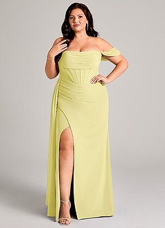 Azazie Amyra Brautjungfernkleider Wandelbar Etui Schulterfrei Chiffon Kleid Zitronensorbet image8