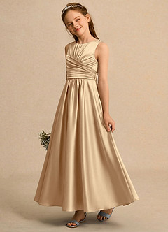 Azazie Ducky Girls Formal Flower Girl Klänningar Klä A-Line i Stretch Satin Plisserad image3