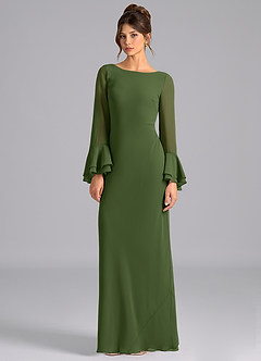 Azazie Leone Brautjungfernkleider Meerjungfrau-Linie Korsett Chiffon Kleid Olivgrün image5