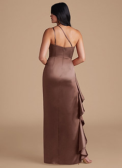 Azazie Latrice Bridesmaid Dresses Espresso Sheath One Shoulder Metallic Satin Dress image5