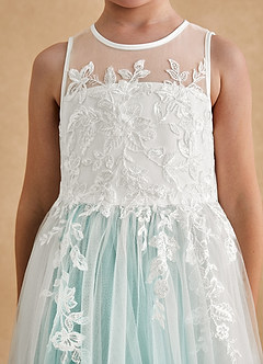 Azazie Bitsy Robe Demoiselle D'honneur Fillette Robe Trapèze en Tulle Dentelle Ivoire Aqua image6