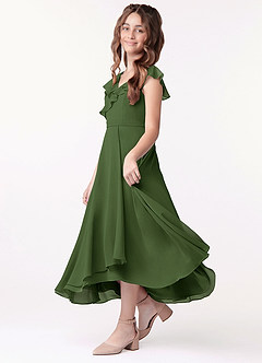 Azazie Posie Junior Olive A-Line Ruched Chiffon Dress image1
