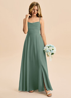 Azazie Bear Junior Eucalyptus A-Line Pleated Chiffon Dress image3