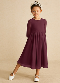 Azazie Lolo Flower Girl Dresses Cabernet A-Line with Sleeves Chiffon Dress image2