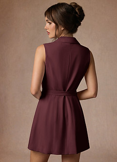 front Alina Cabernet Refined Weave Pleated Wrap Blazer Dress