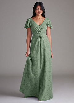 Azazie Soren Bridesmaid Dresses Matcha A-Line Pleated Floral Burnout Dress image1