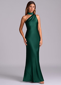 Azazie Seona Bridesmaid Dresses Emerald Mermaid One Shoulder Stretch Satin Dress image3