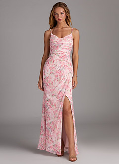 Azazie Deandra Bridesmaid Dresses Abstract Watercolor Floral Mermaid Pleated Chiffon Dress image1