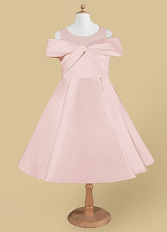 Azazie Shirin Flower Girl Dresses Blushing Pink A-Line Off the Shoulder Matte Satin Dress image5
